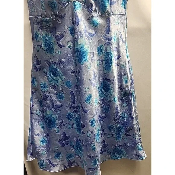 VTG 90sExpressions California Dynasty Blue Satin Floral Strappy Slip Dress Sz M - Picture 9 of 14